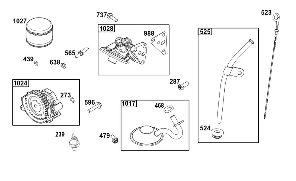 Lubrication Group Diagram and Parts List for 296447-0003-H5  Briggs and Stratton Engine